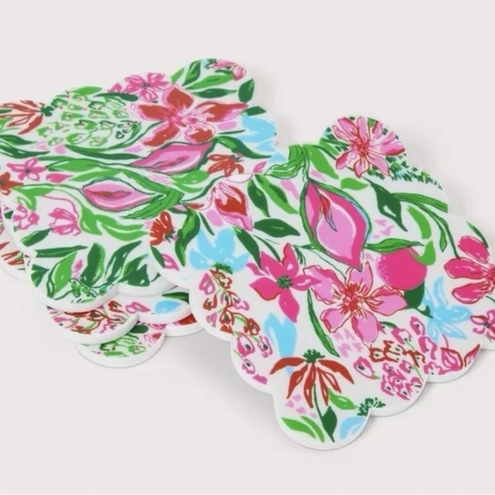 Lilly Pulitzer drink cocktail Coaster set 4 Glowing Gardens Giraffe Tropical NWT